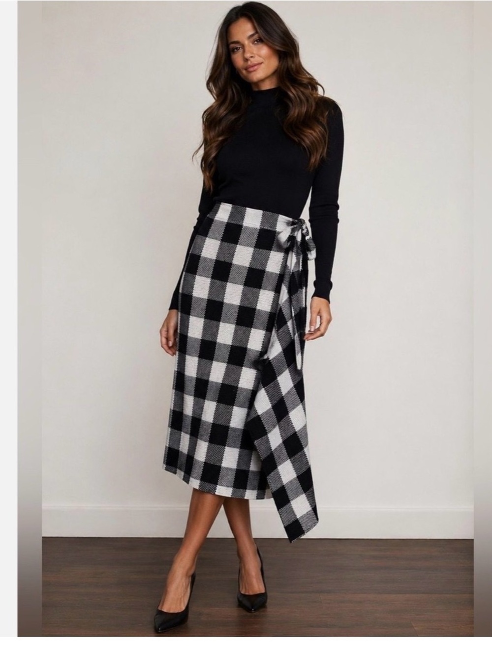 NWT Pomander Place Tuckernuck Gingham Knit Wrap Skirt Blanket Black & White